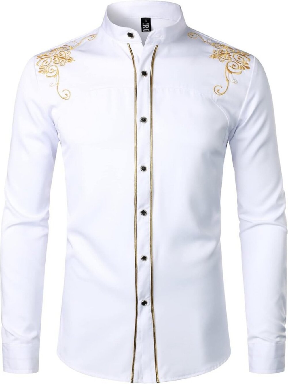 Stylish Men's Mandarin Collar Embroidered Dress Shirt - Perfect for Casual